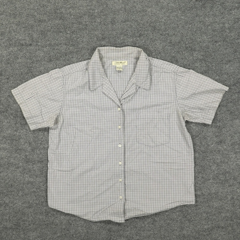 Eddie Bauer Shirt Mens Medium Blue Check Short Sleeve Button Up Cotton Casual